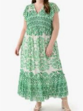 Maison Tara V-Neck Chiffon Maxi Dress Green Size 10 NWT